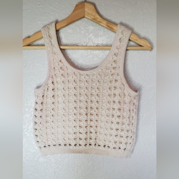 💚5/$25 Freshman 1996 Cream Open Knit Sleeveless Crop Tank Top Size Small - Picture 4 of 5